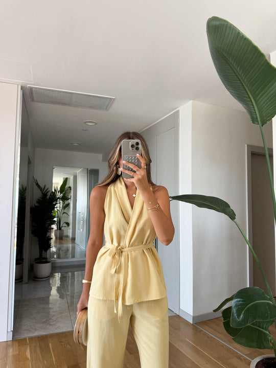 Theo halter neck linen textured suit