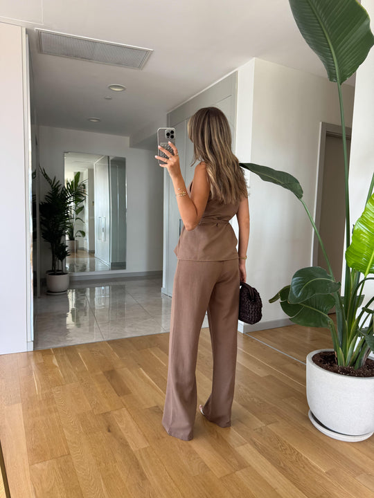 Theo halter neck linen textured suit