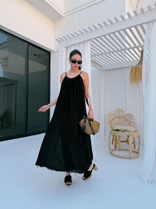 Lined thin strapped linen dress
