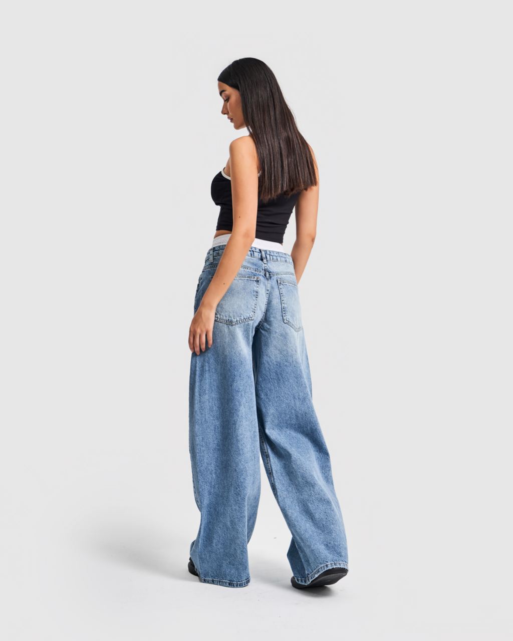 Blue Boxer Waist Wide Leg Jeans