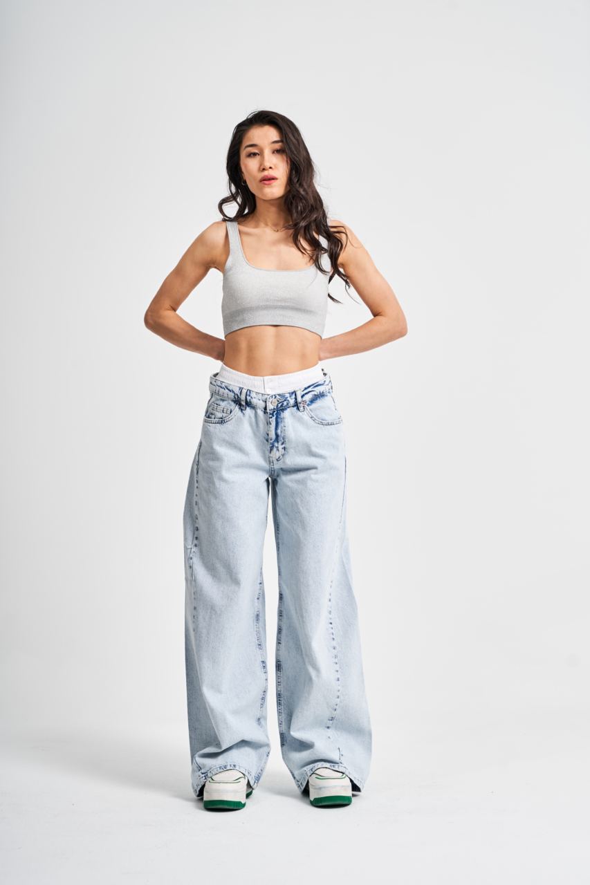 Blue Boxer Waist Wide Leg Jeans