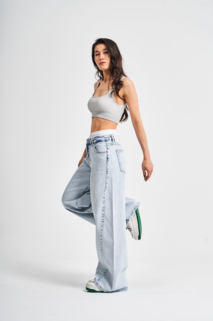 Blue Boxer Waist Wide Leg Jeans