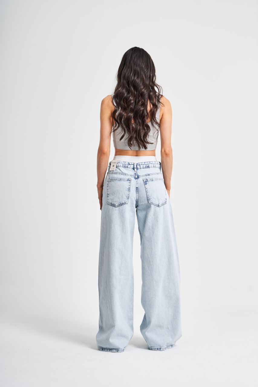 Blue Boxer Waist Wide Leg Jeans