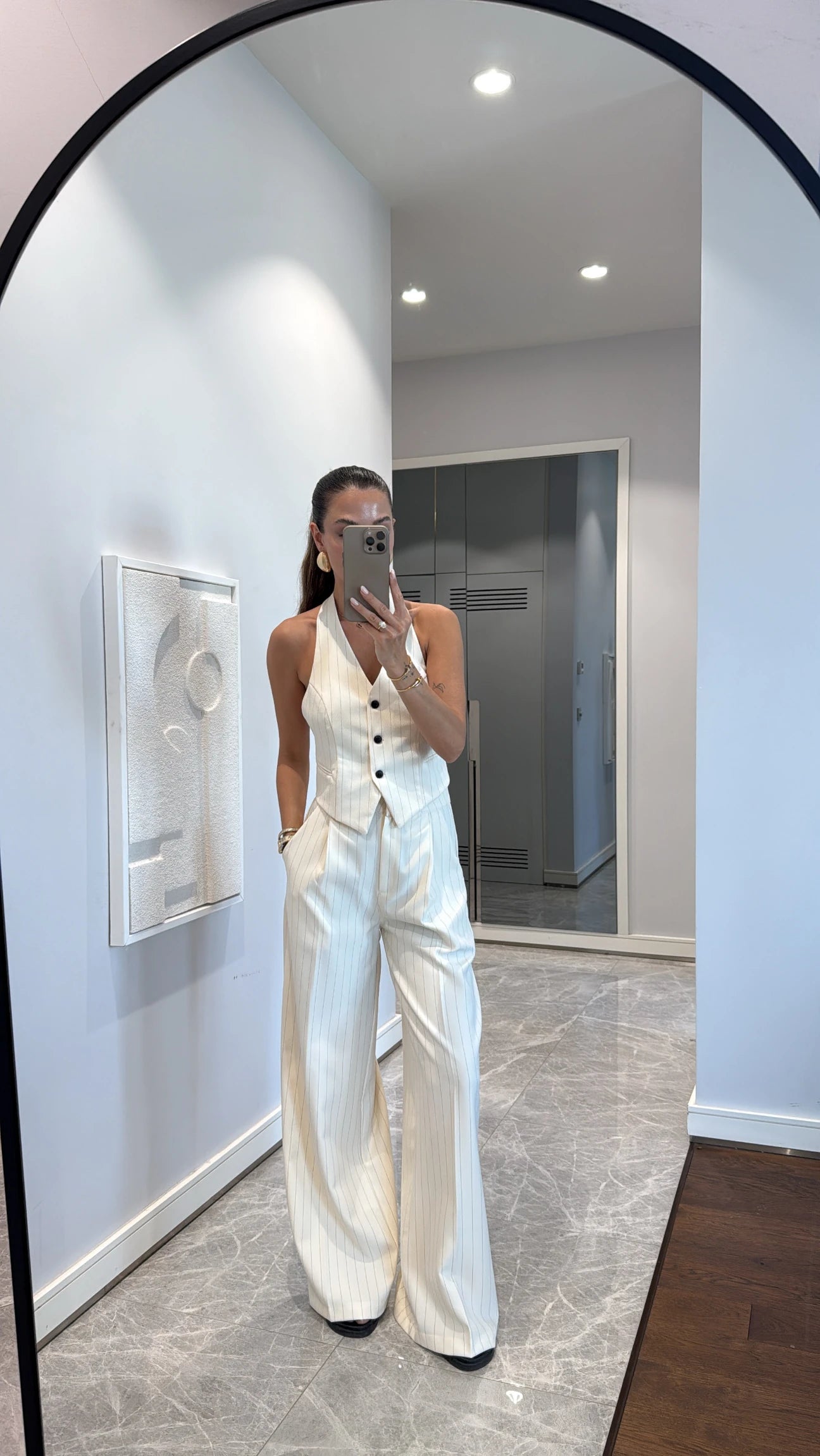 Modern fit striped pants vest set