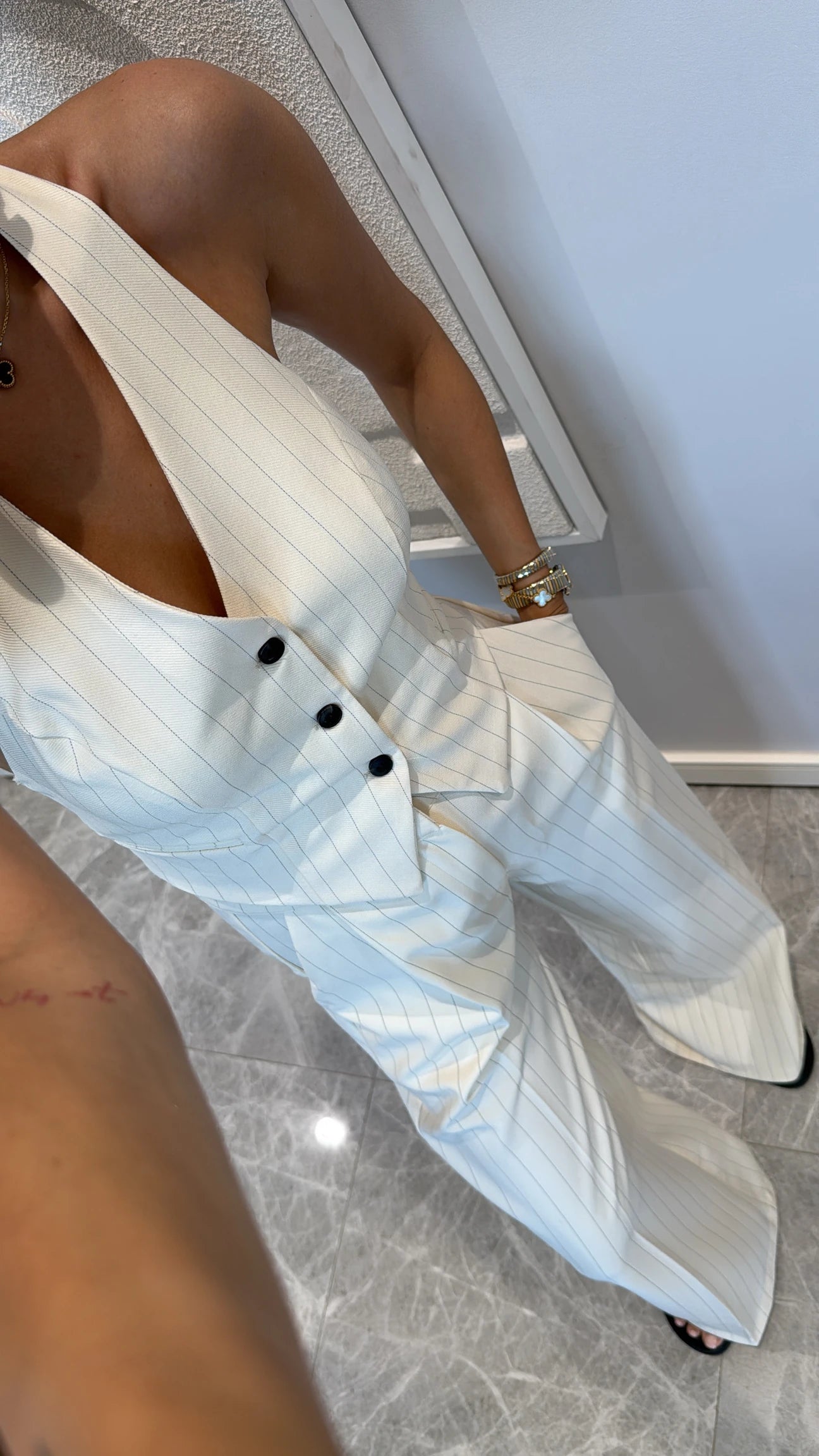 Modern fit striped pants vest set