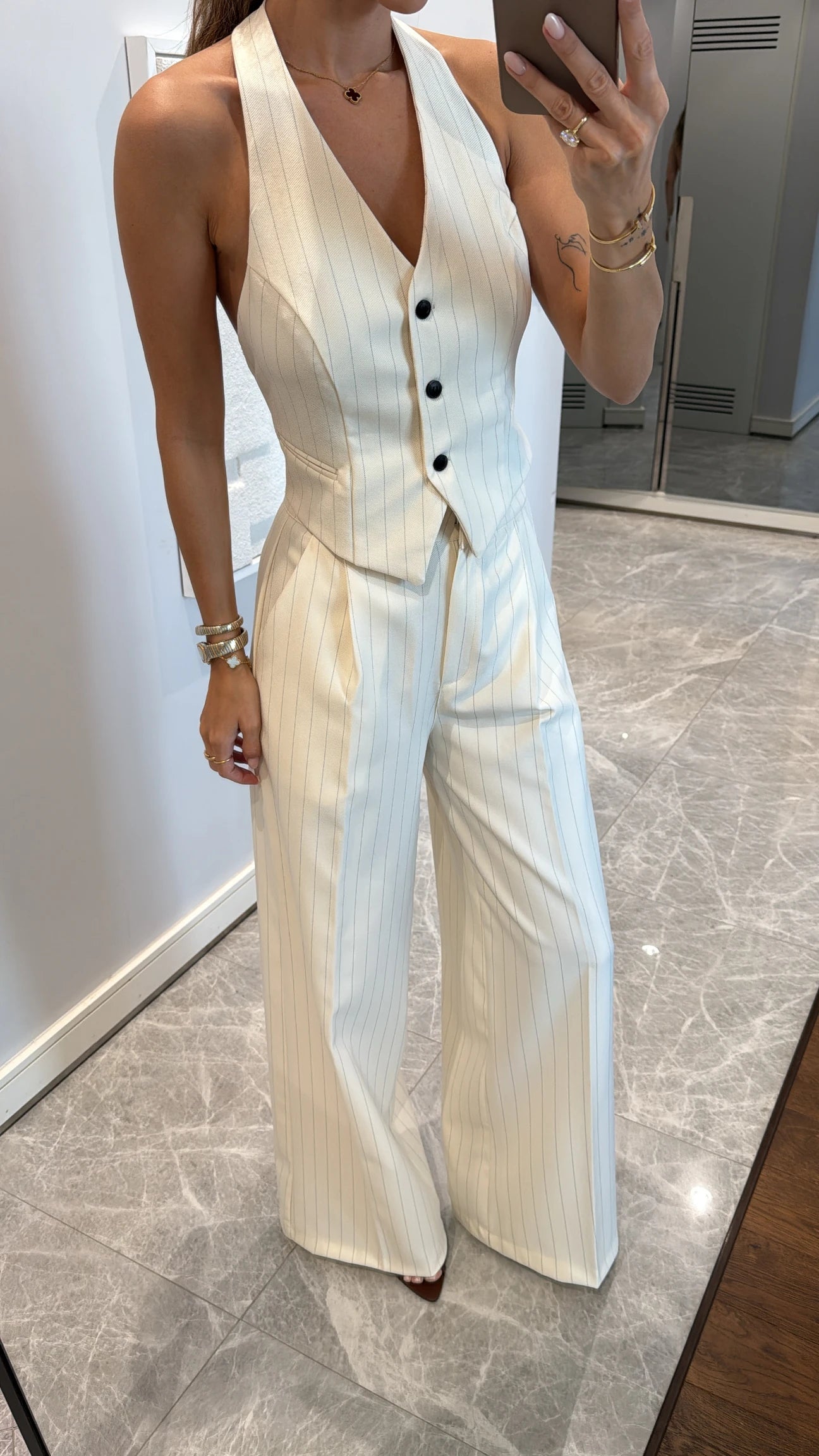 Modern fit striped pants vest set