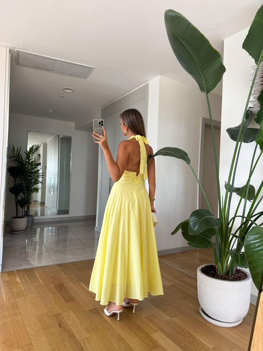 Bowli halter neck tie dress