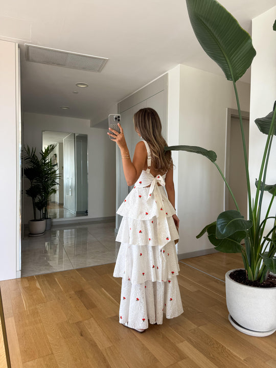 Layered back tie cutout dress