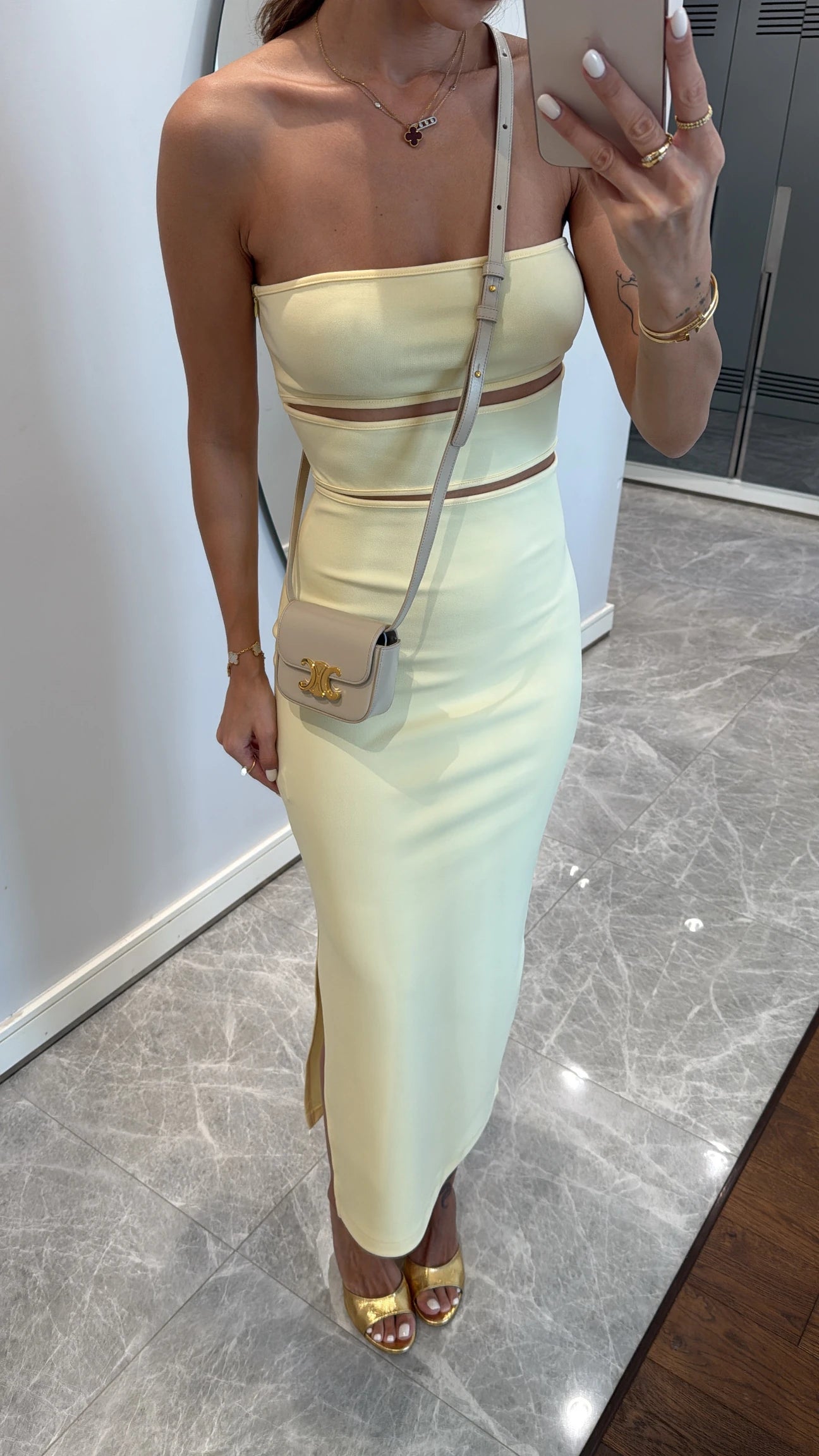 strapless cut-out detail midi dress