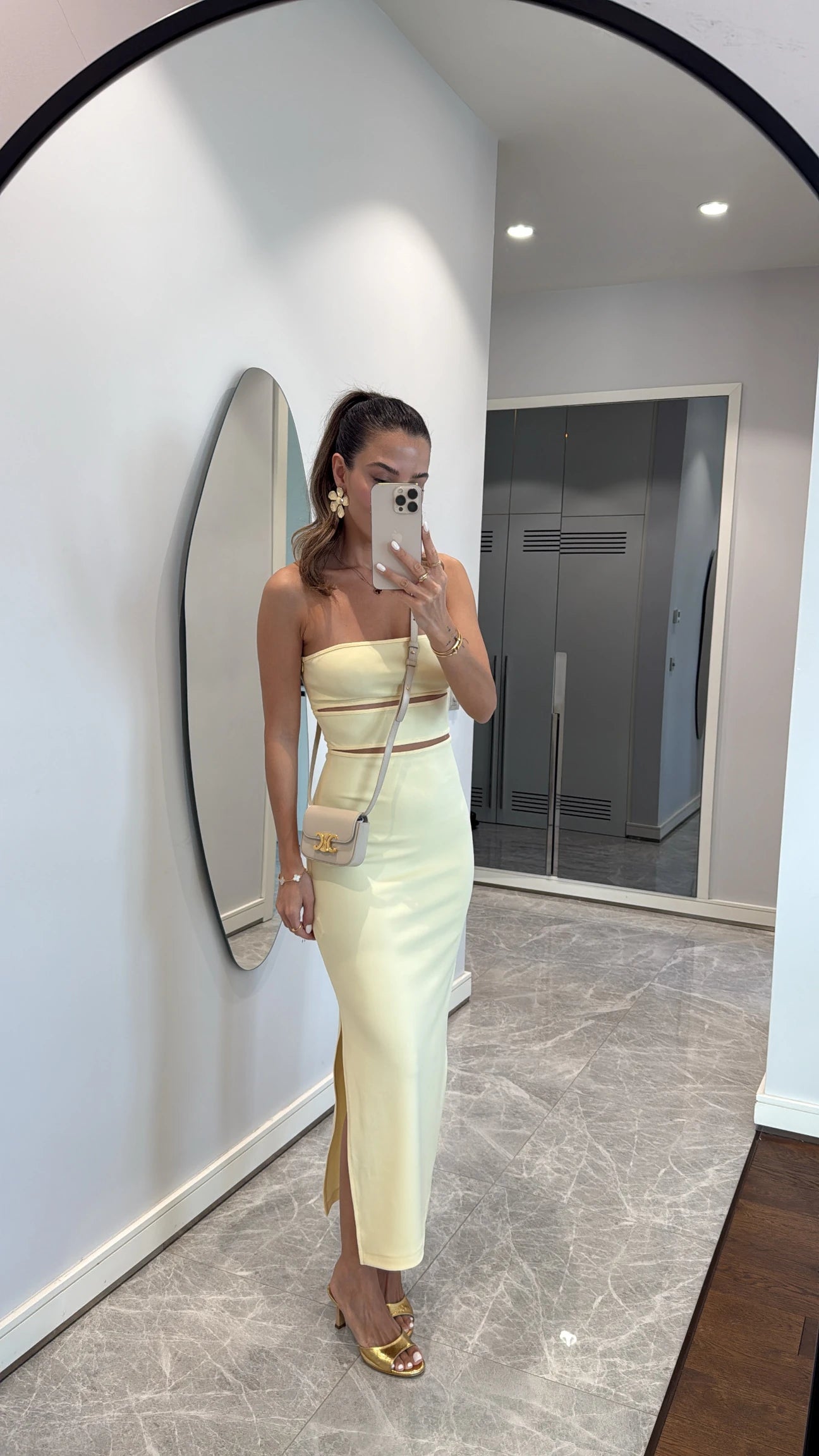 strapless cut-out detail midi dress