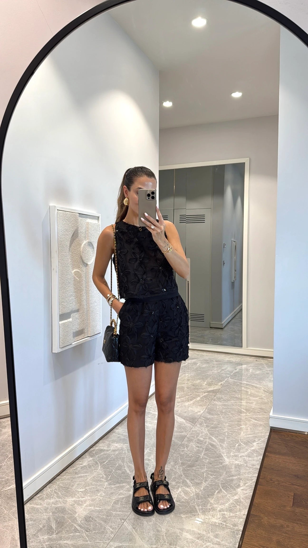 Floral lace detailed shorts set