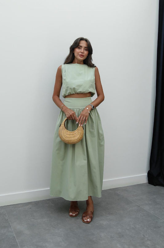 Elastic crop skirt set