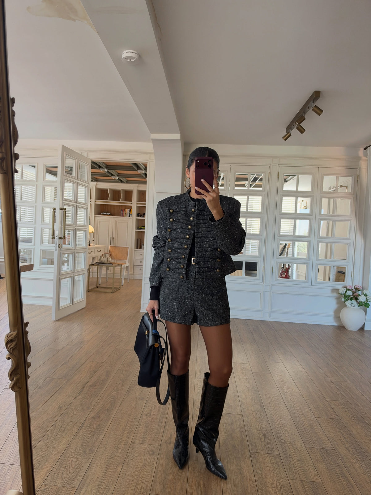 Frog-fastened jacket paired with matching shorts