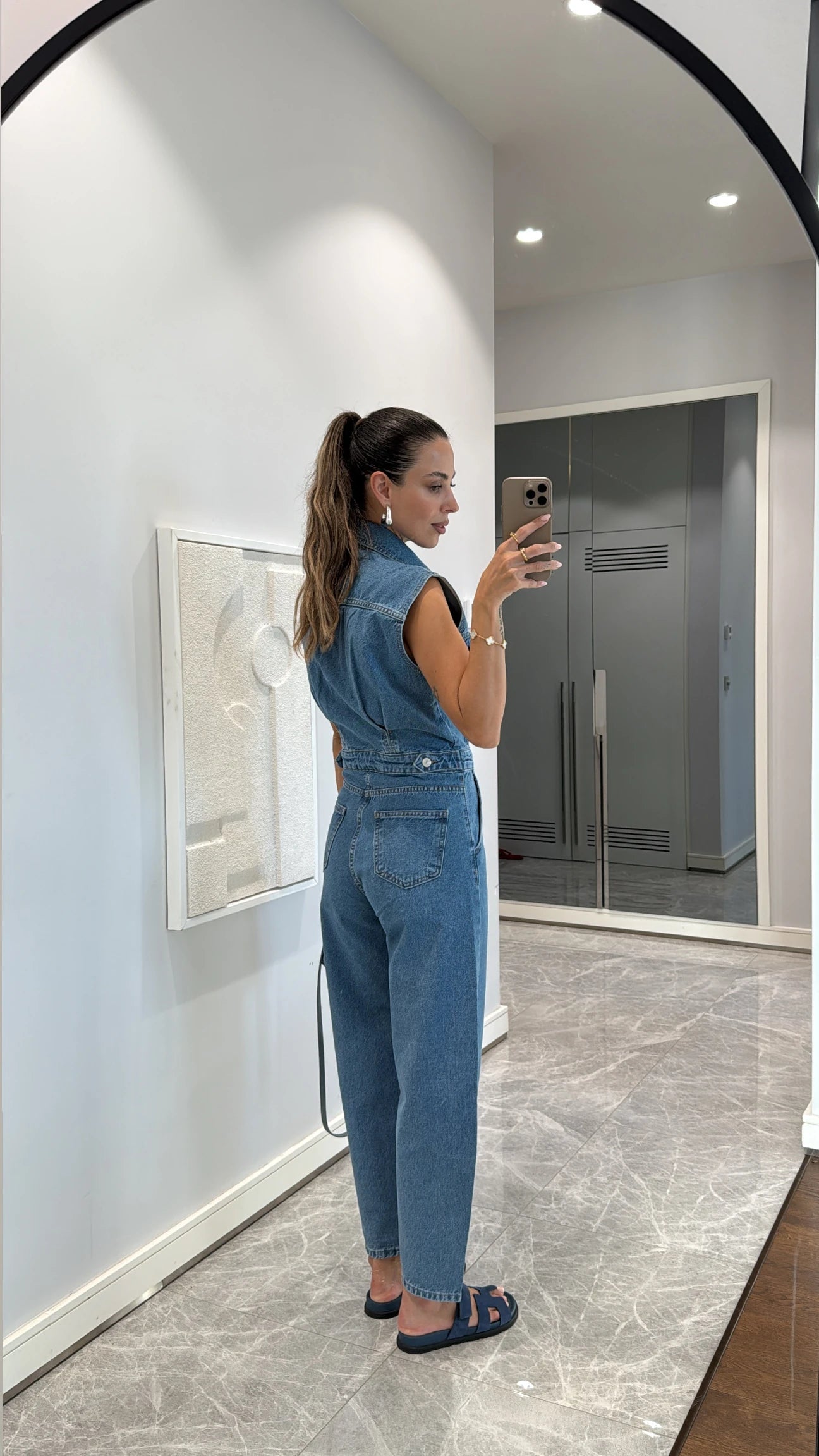 Blue denim overalls