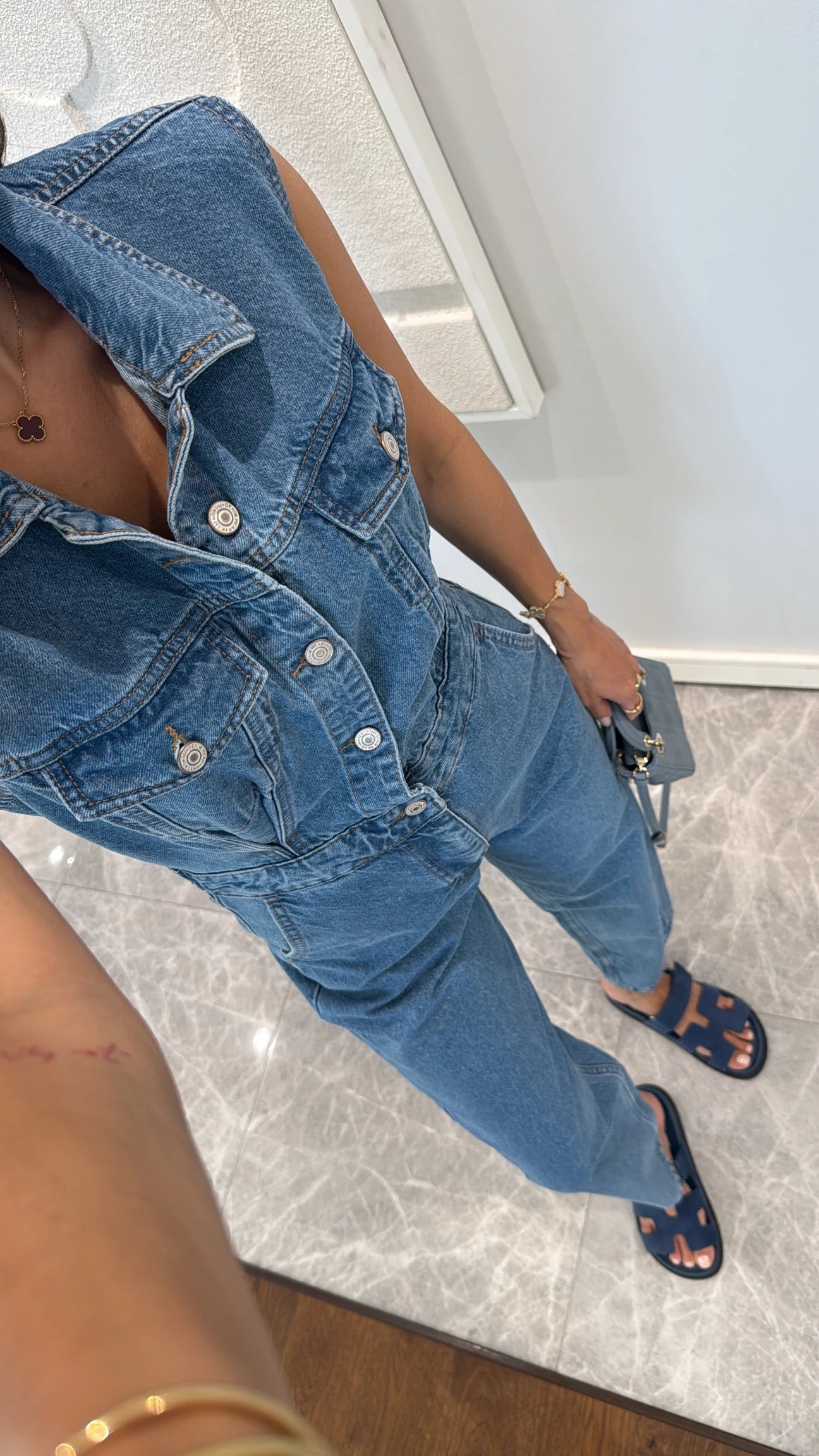 Blue denim overalls
