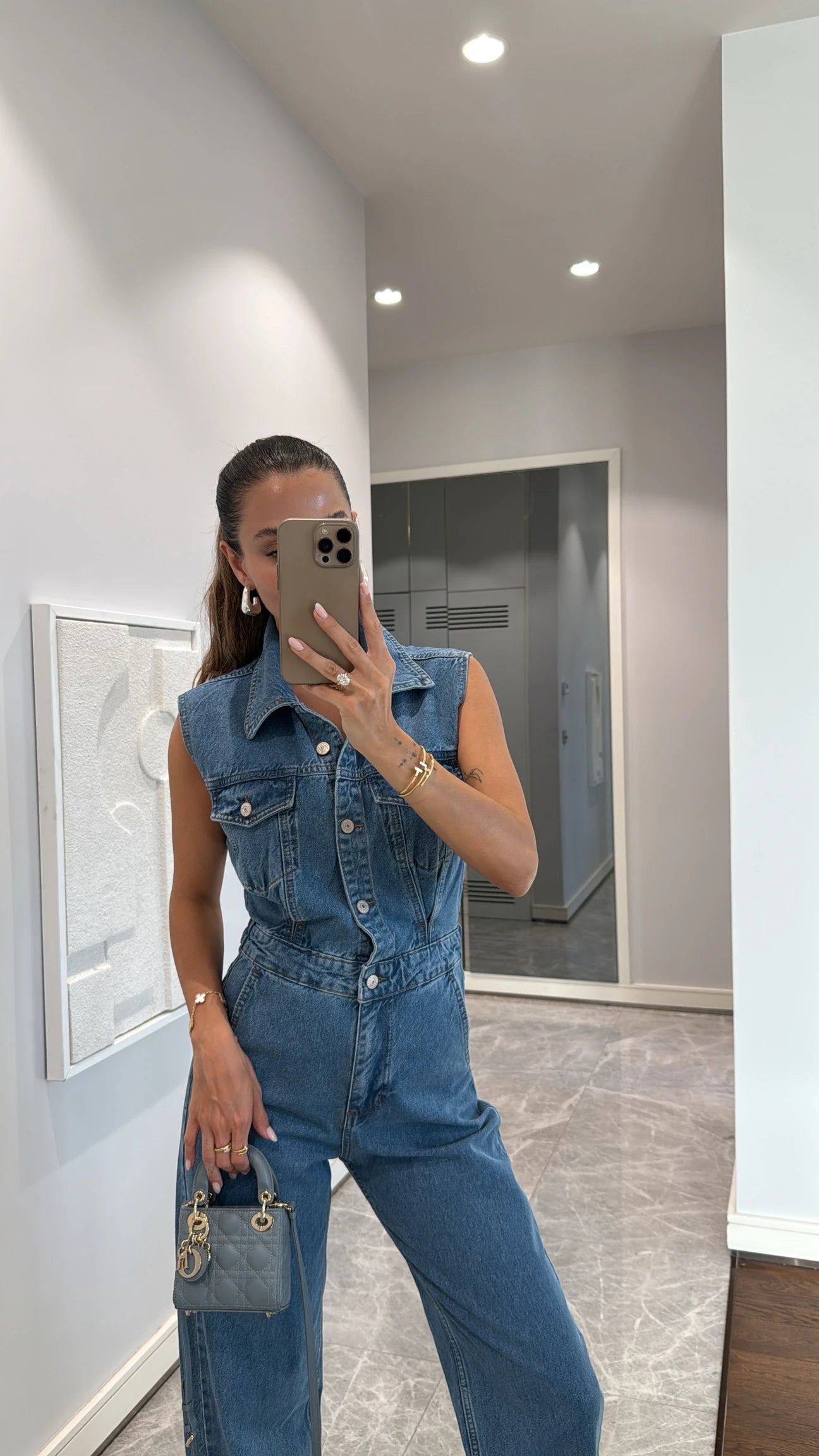 Blue denim overalls
