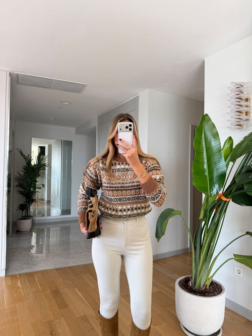 Brown Fairisle Pattern Crew Neck Jumper