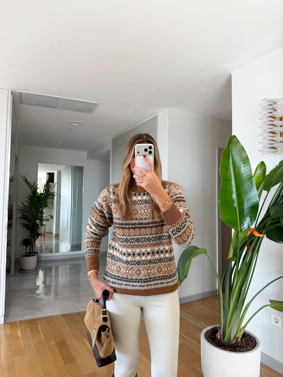 Brown Fairisle Pattern Crew Neck Jumper