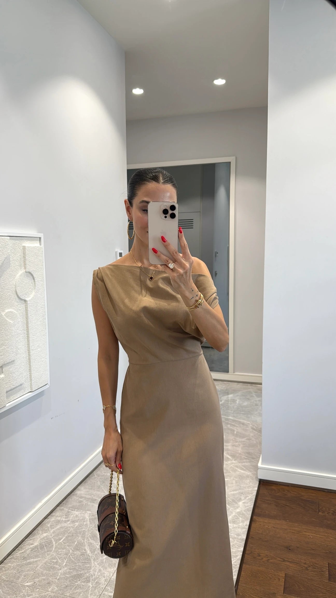 Asymmetric collar linen midi dress