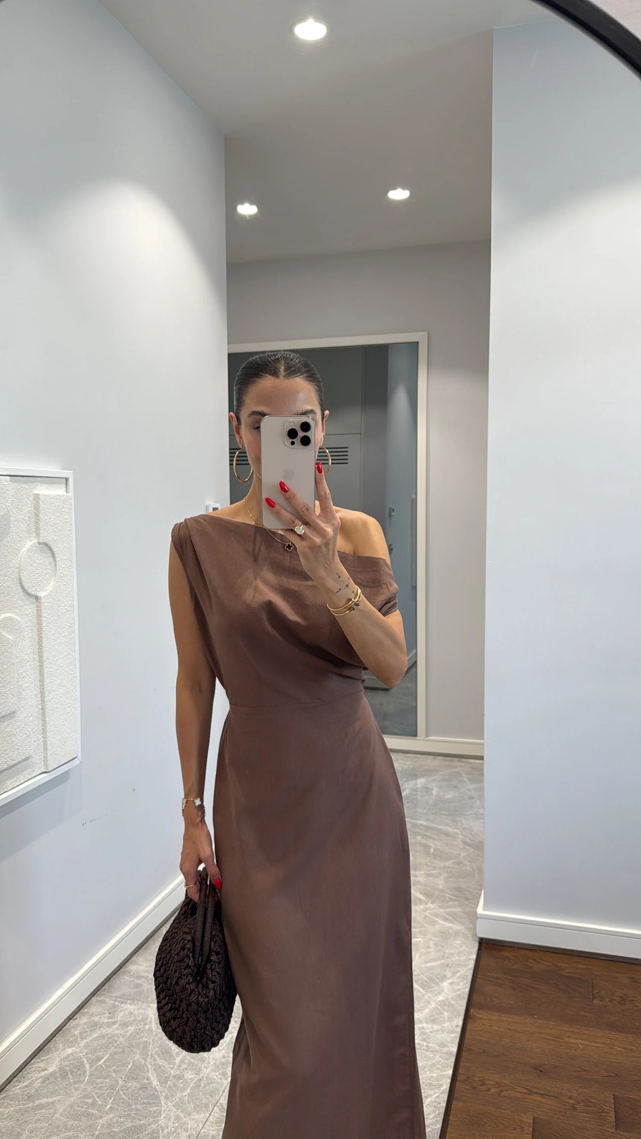 Asymmetric collar linen midi dress