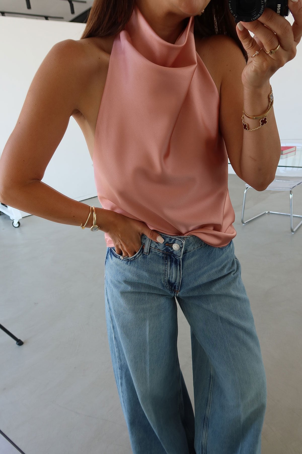 Backless satin blouse