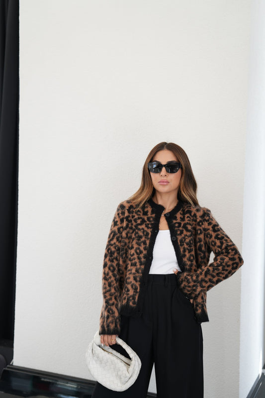 Leopard print button cardigan.