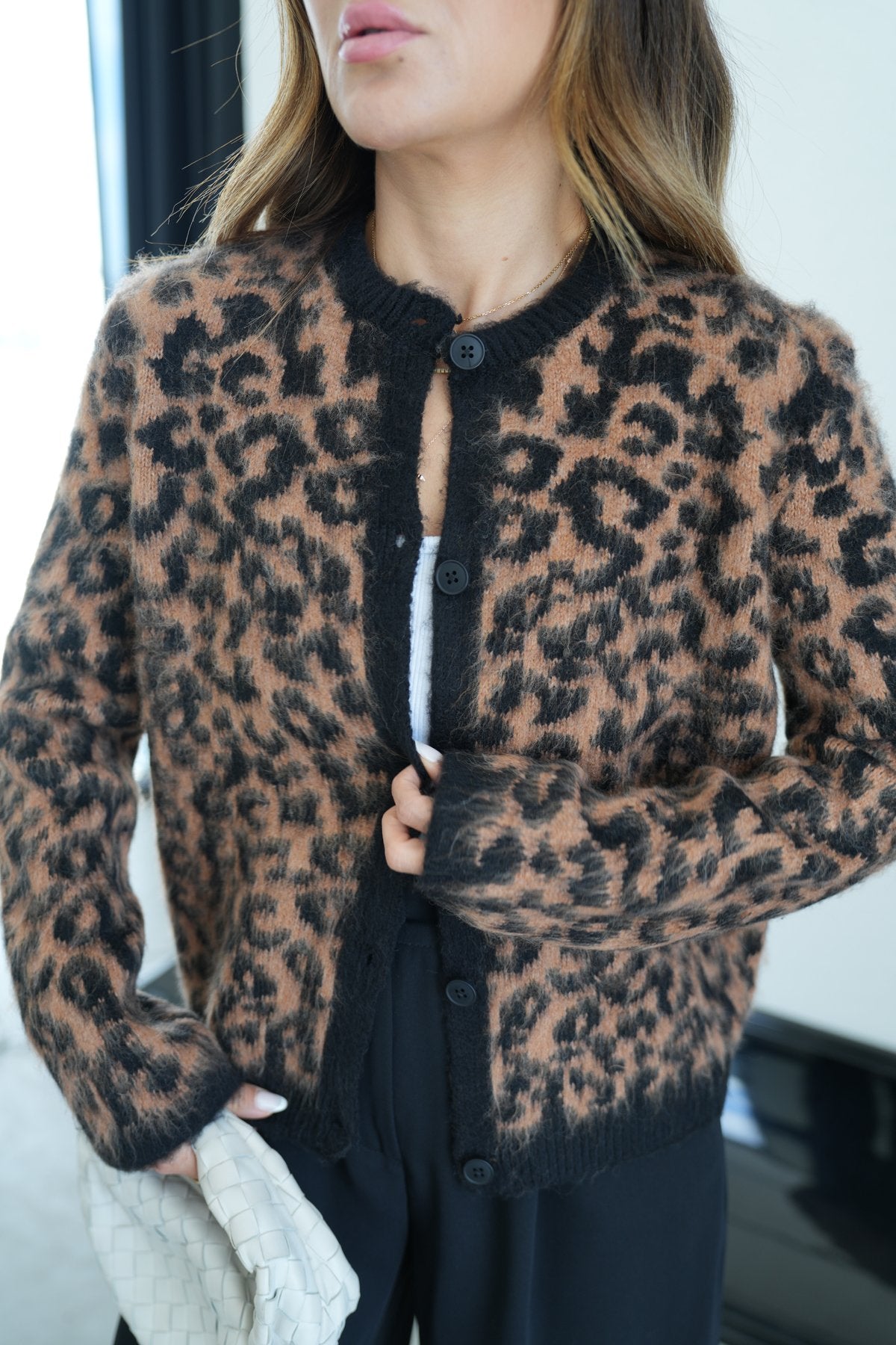 Leopard print button cardigan.