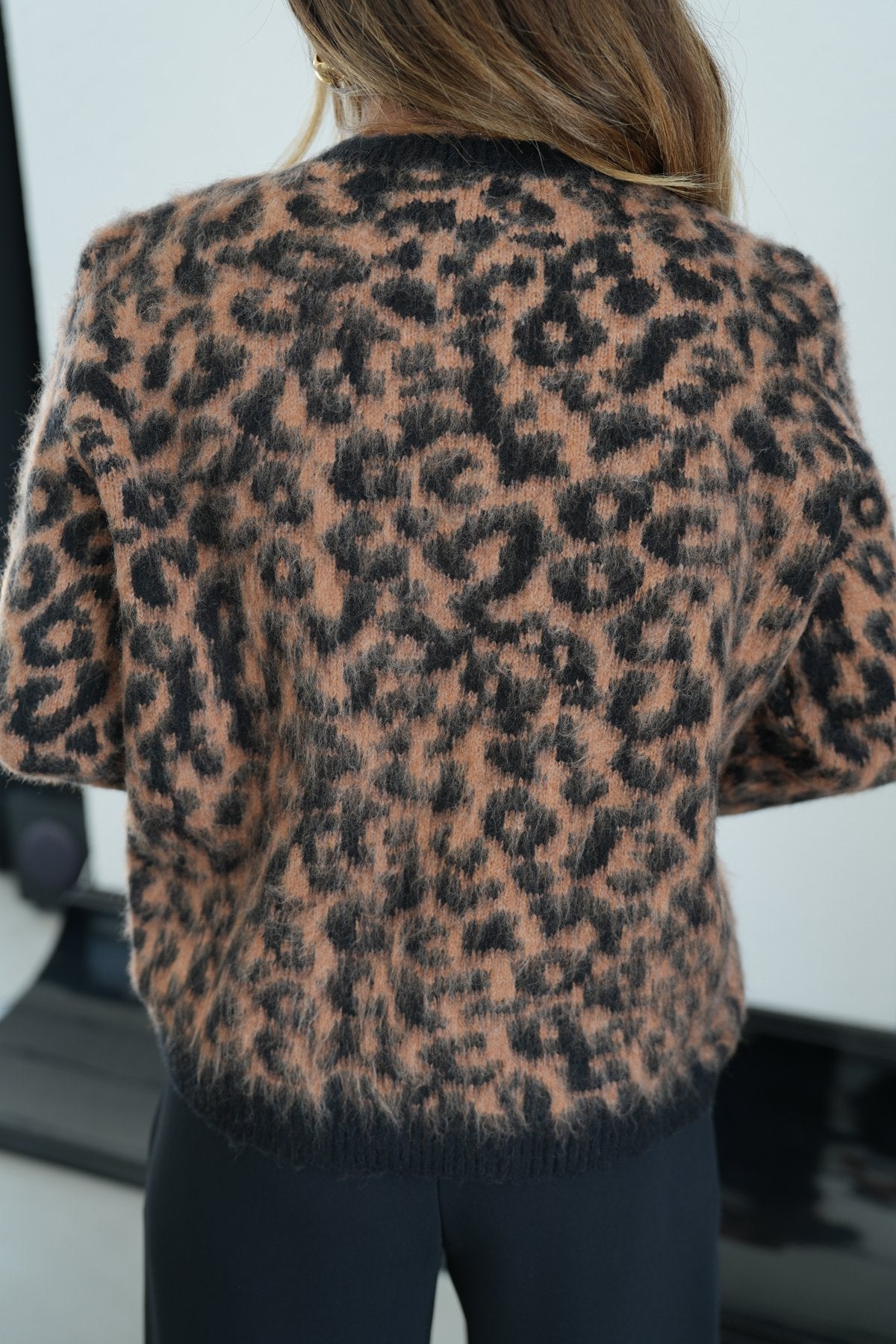 Leopard print button cardigan.