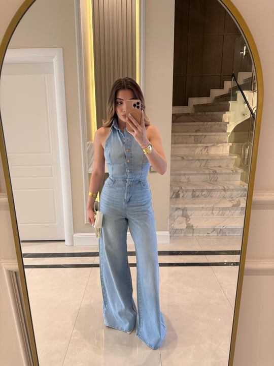 Denim overalls with washed premium back detail