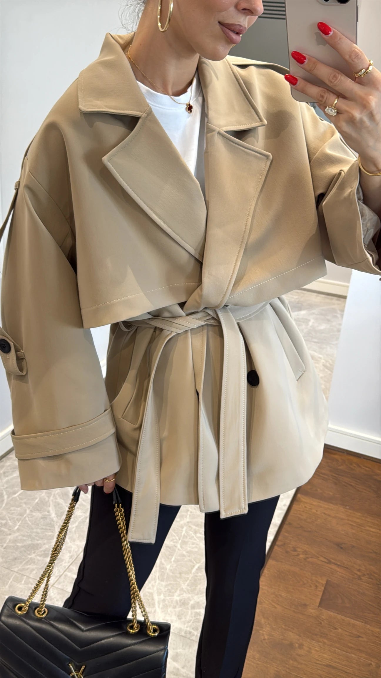 Oversized drop shoulder trench coat