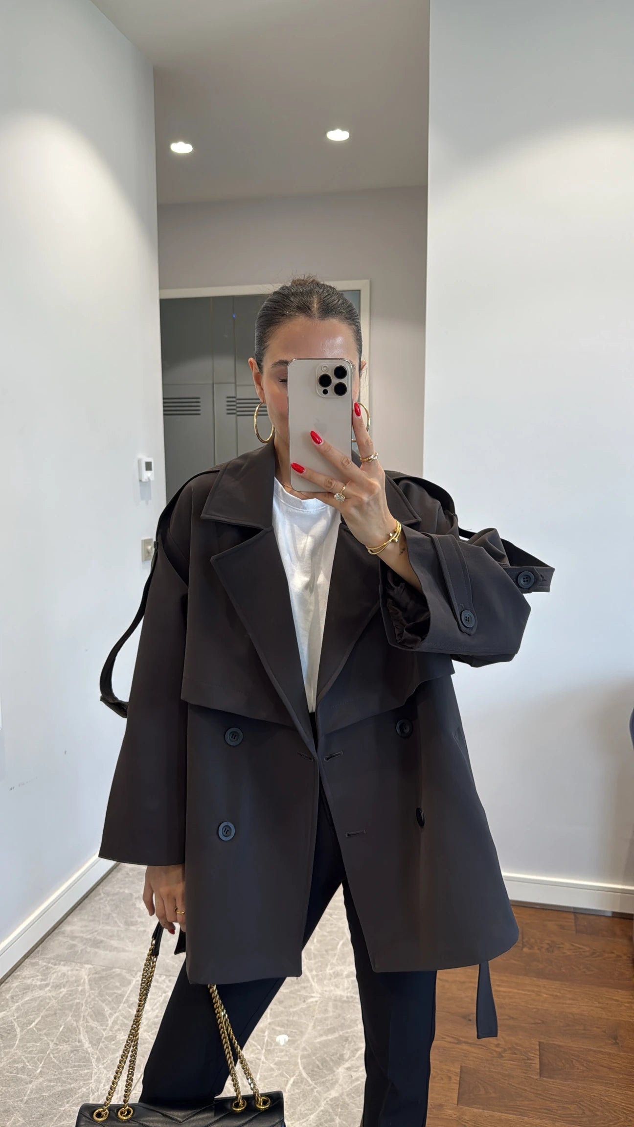 Oversized drop shoulder trench coat