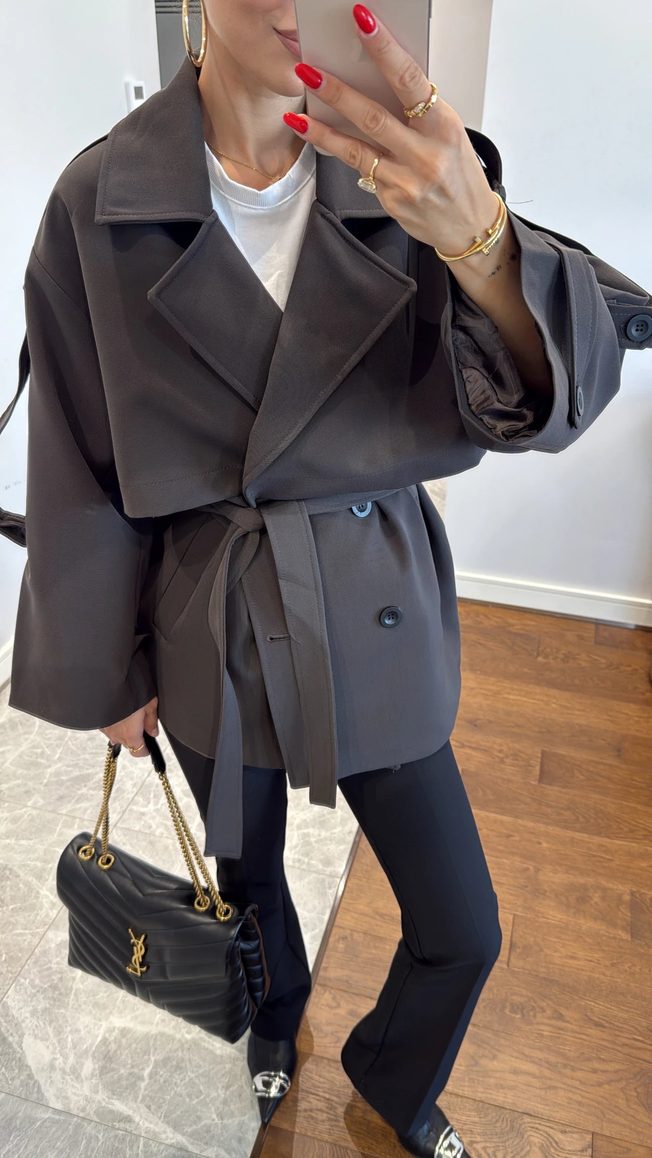 Oversized drop shoulder trench coat
