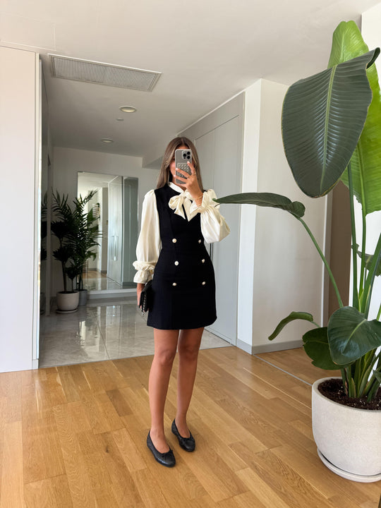 Chiffon sleeved tweed dress