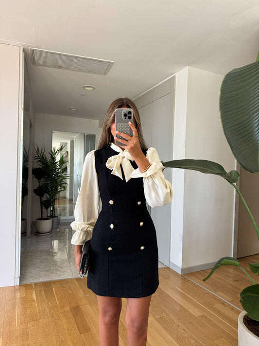 Chiffon sleeved tweed dress