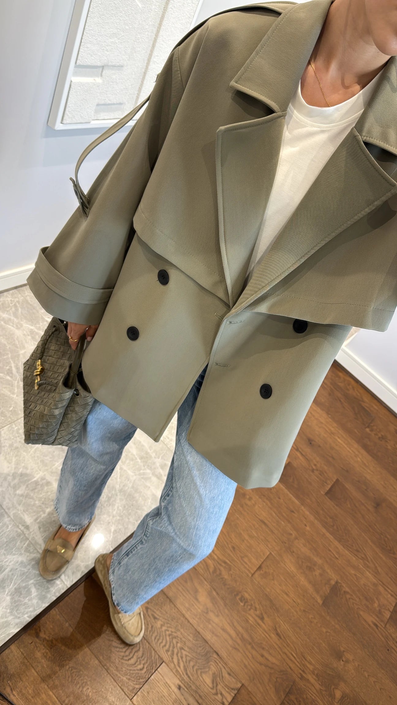 Oversized drop shoulder trench coat