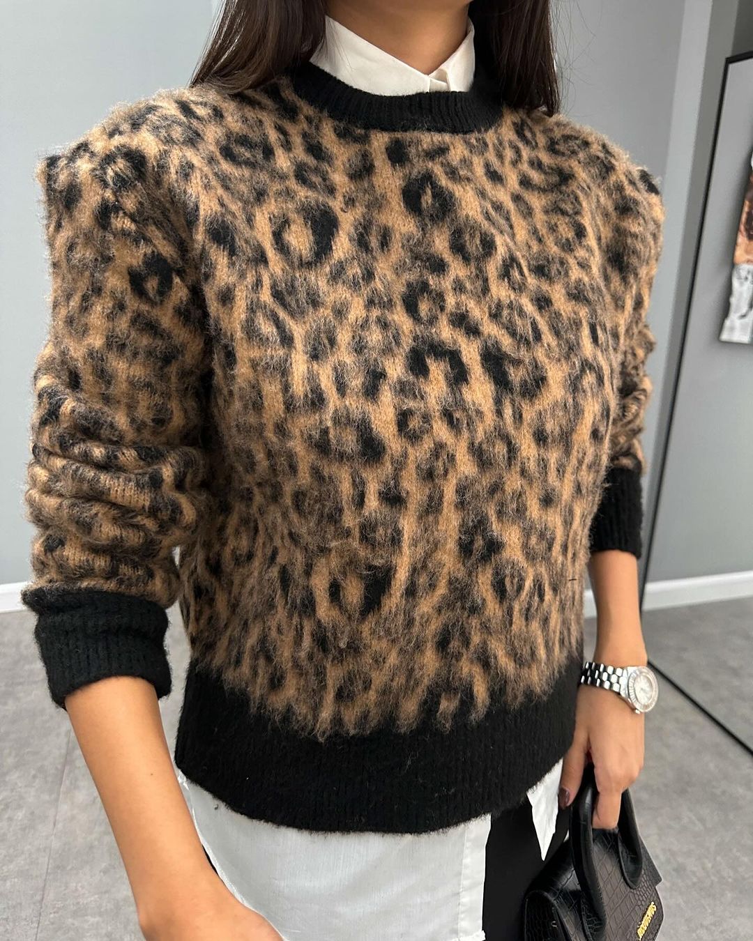 Leo pattern wool blend sweater