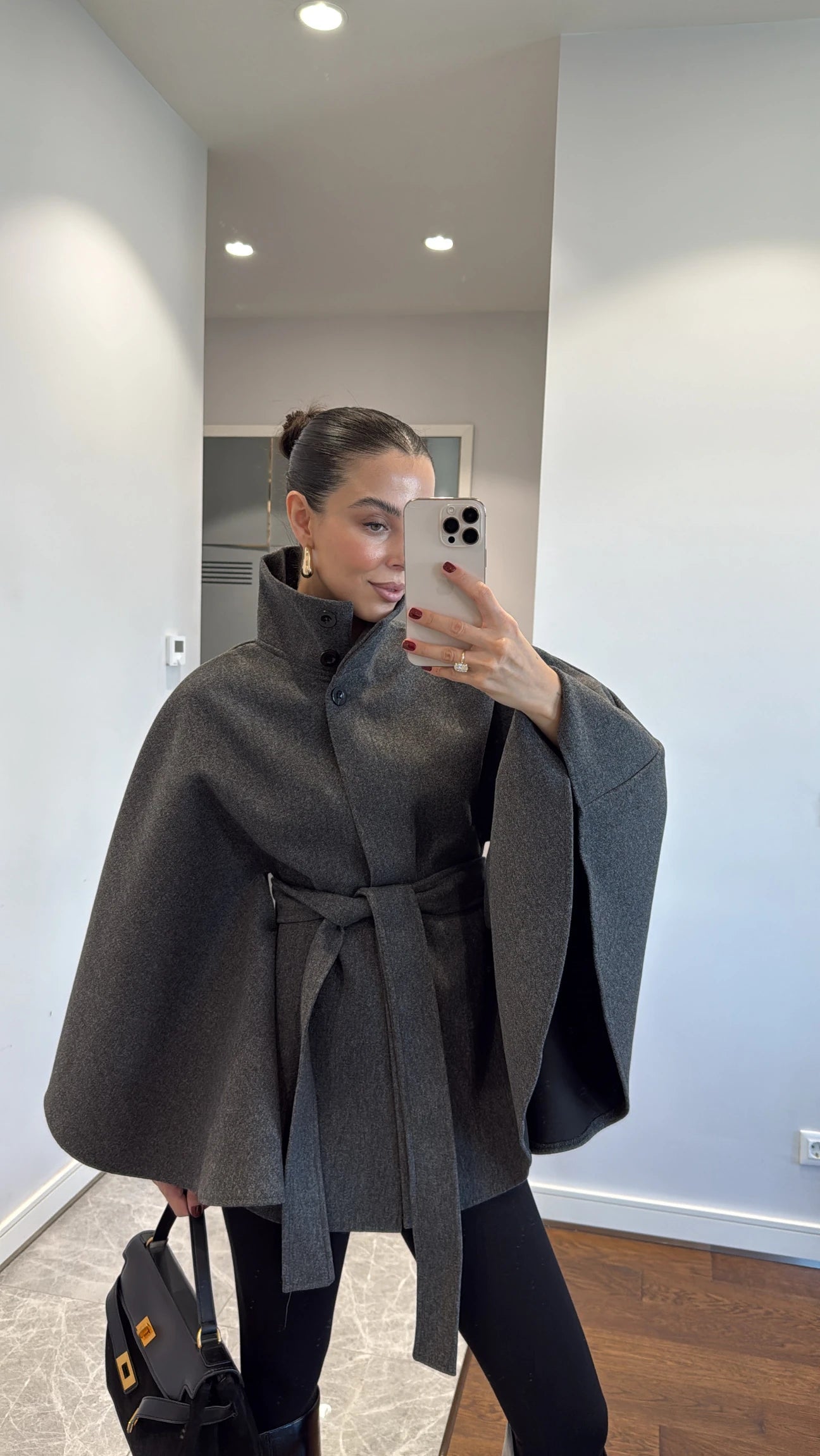 Cachet poncho with belt detail