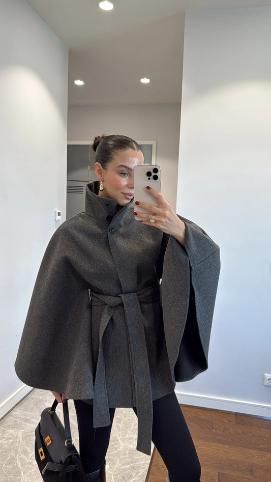 Cachet poncho with belt detail
