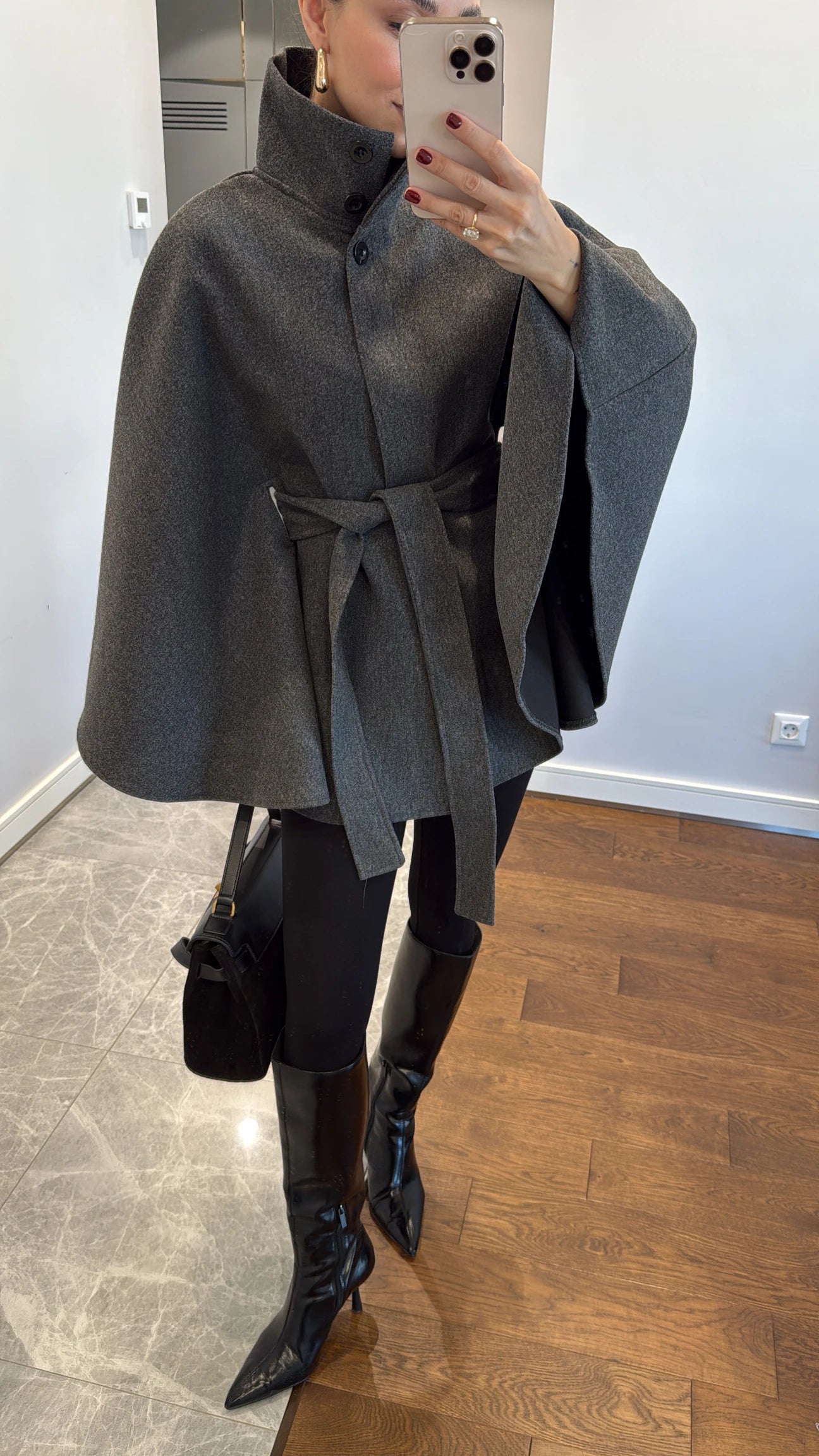 Cachet poncho with belt detail