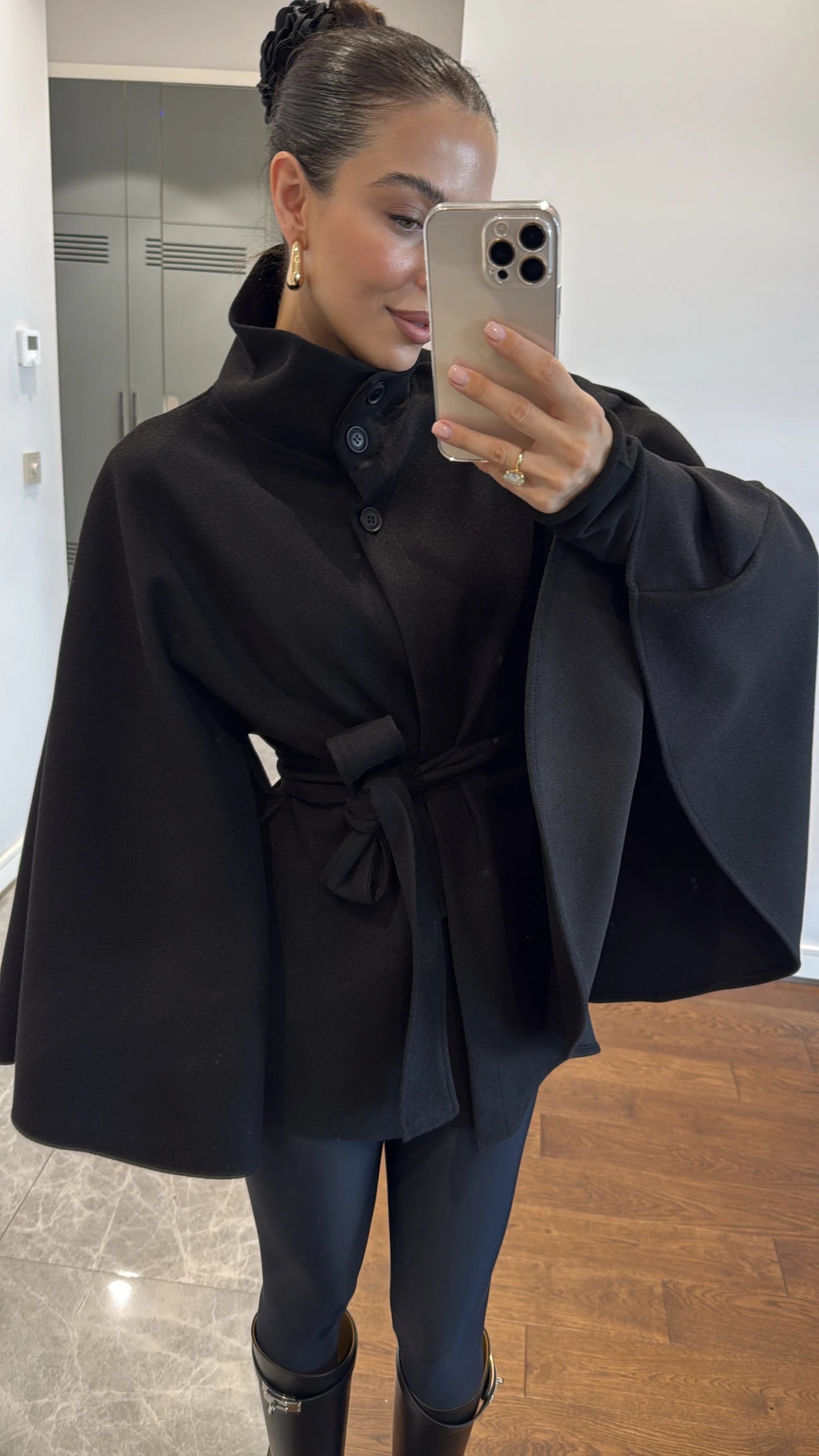 Cachet poncho with belt detail