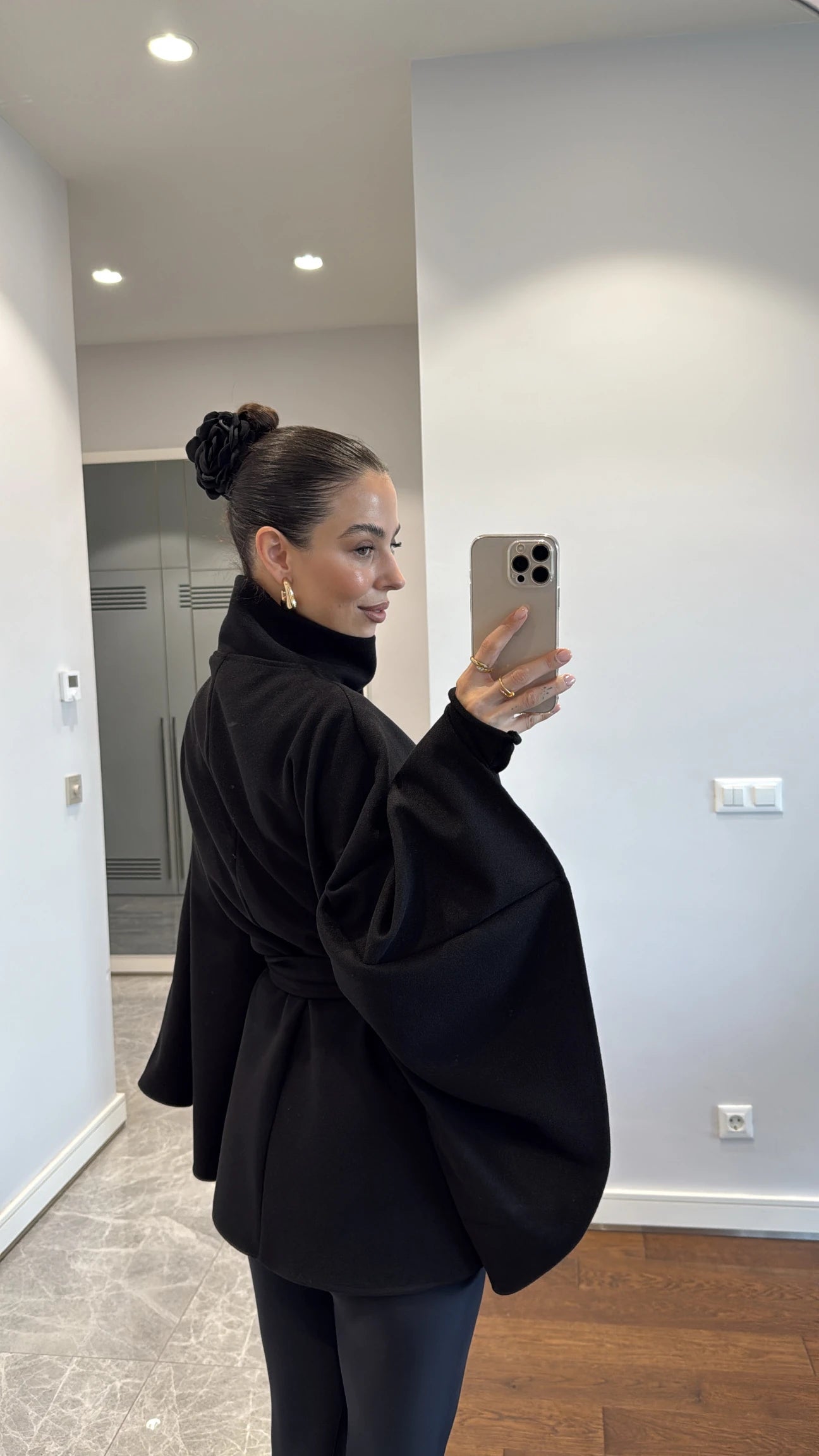 Cachet poncho with belt detail