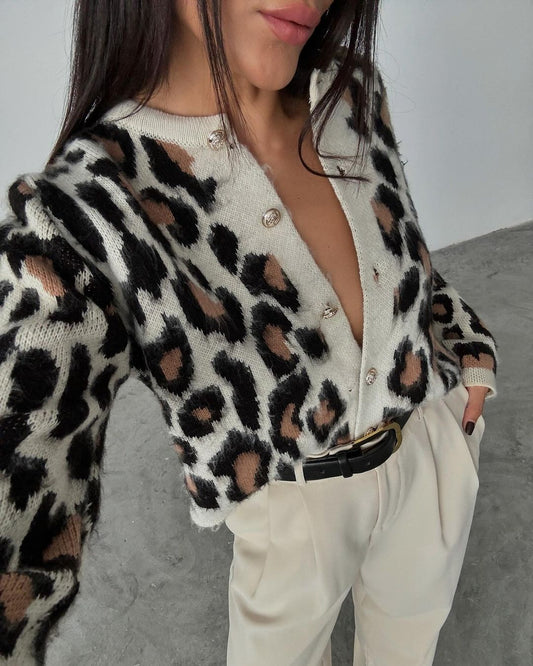 Animal print button-up cardigan