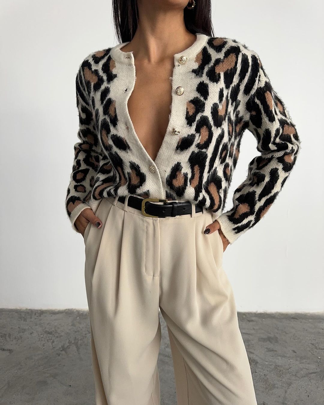 Animal print button-up cardigan