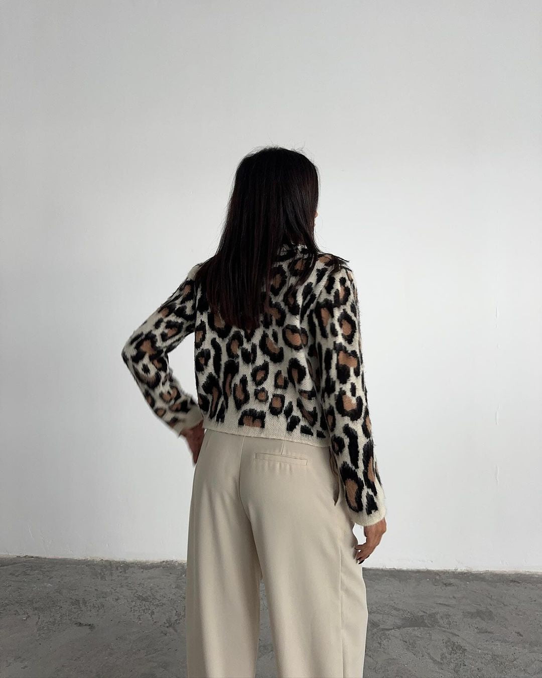 Animal print button-up cardigan