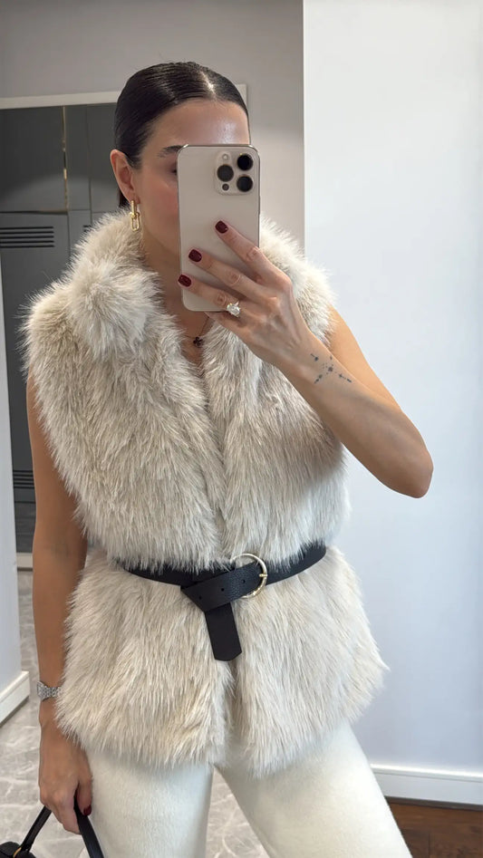 Fur vest with belts
