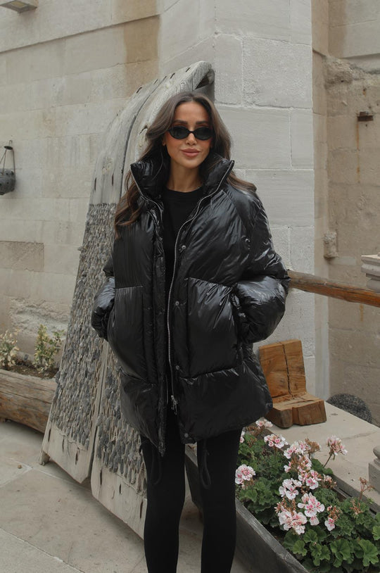 Zippered and snap-front puffer jacket