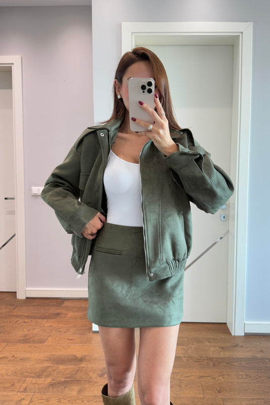 Suede jacket skirt set