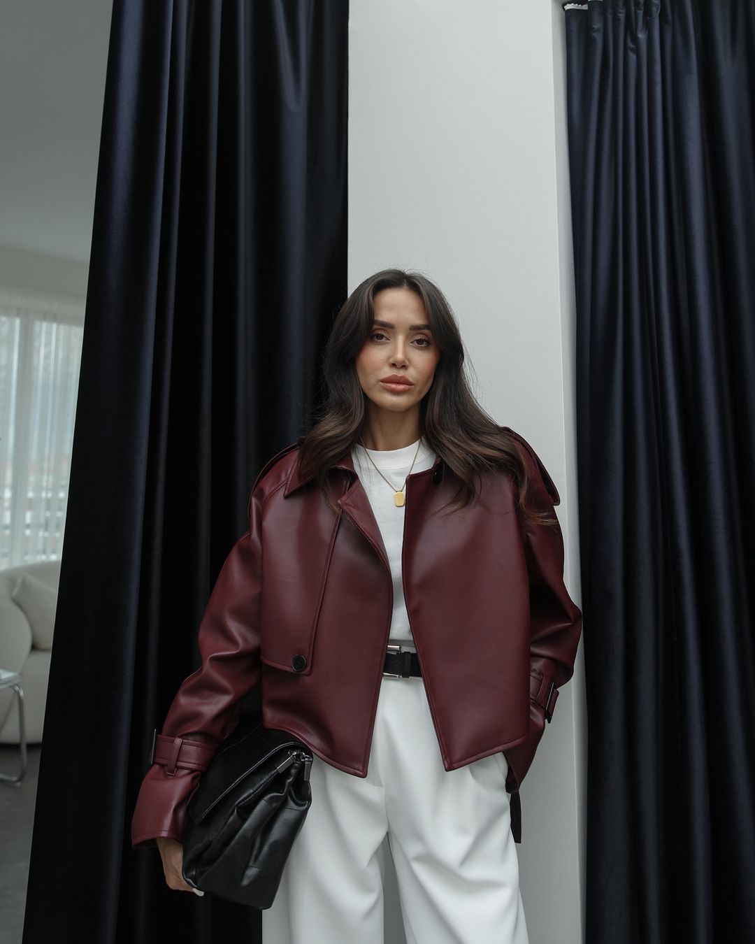 Brand model plum lined leather jacket