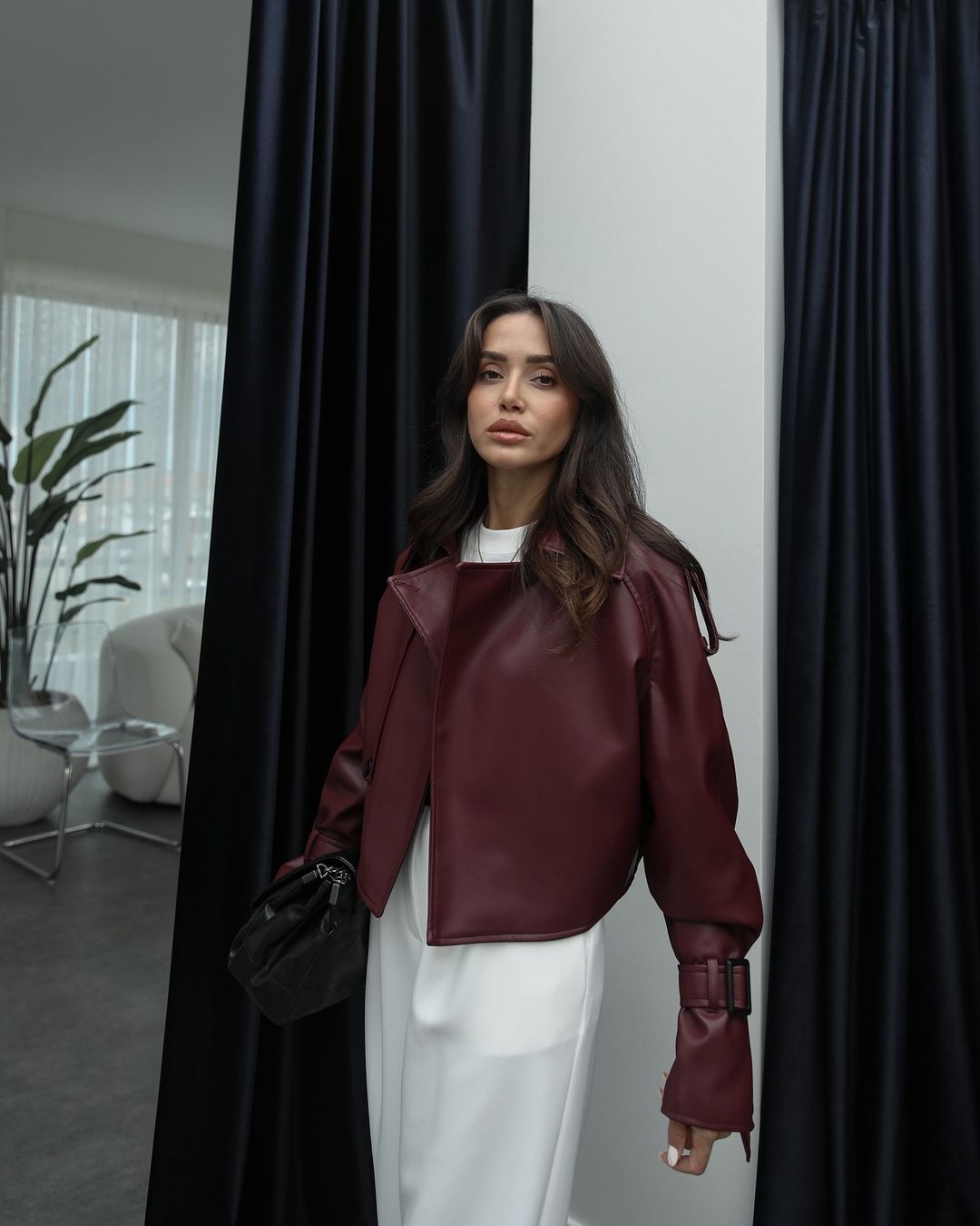 Brand model plum lined leather jacket