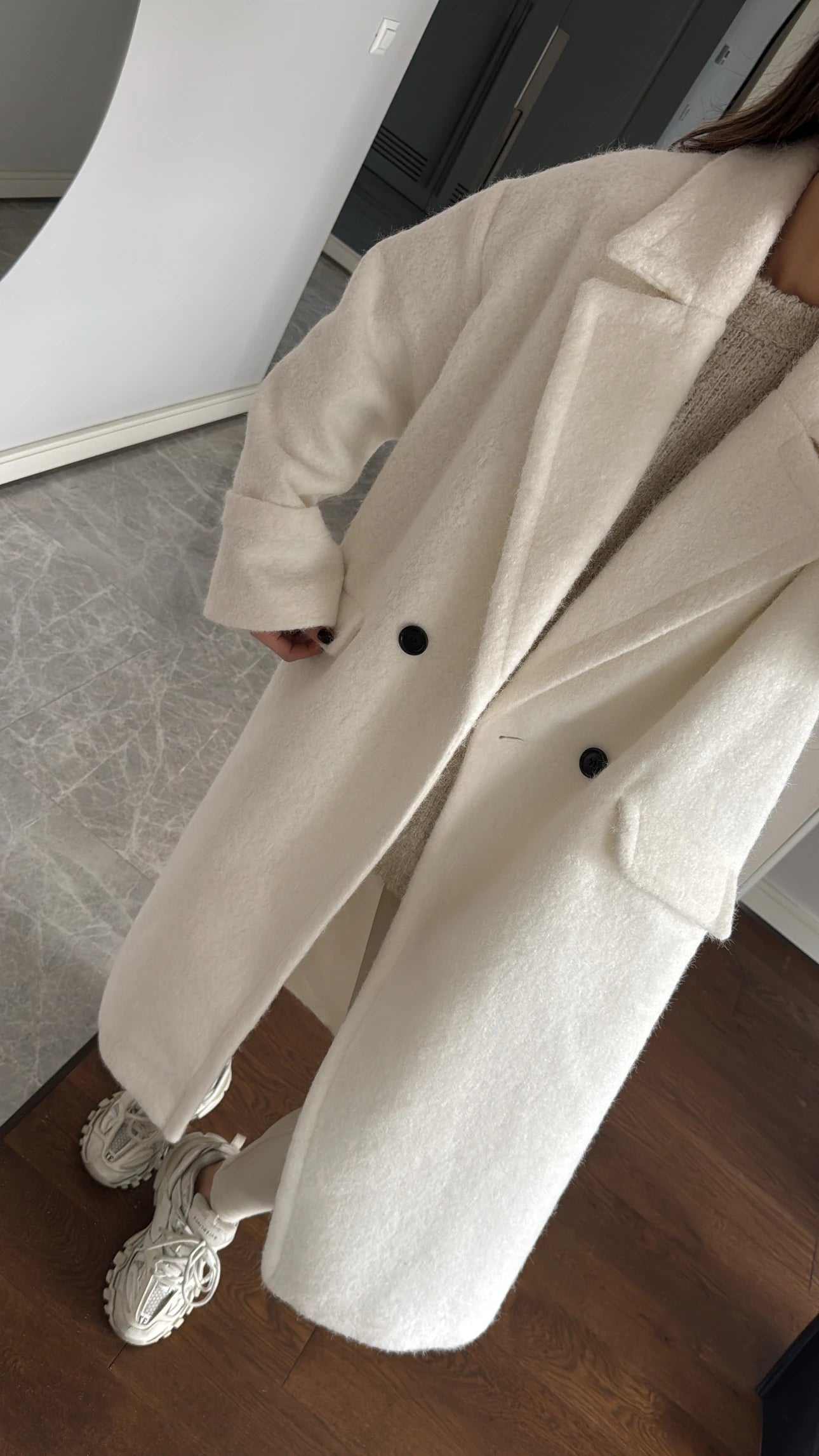 Ecru lined double sleeve long coat